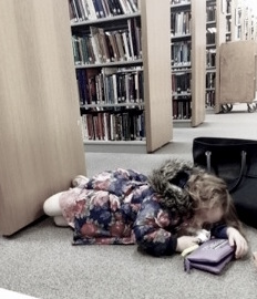 Child sleeps in library